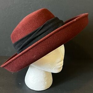 Geo W Bollman Womens Burgundy Wool Felt Hat OS Black Band Wide Brim Express USA